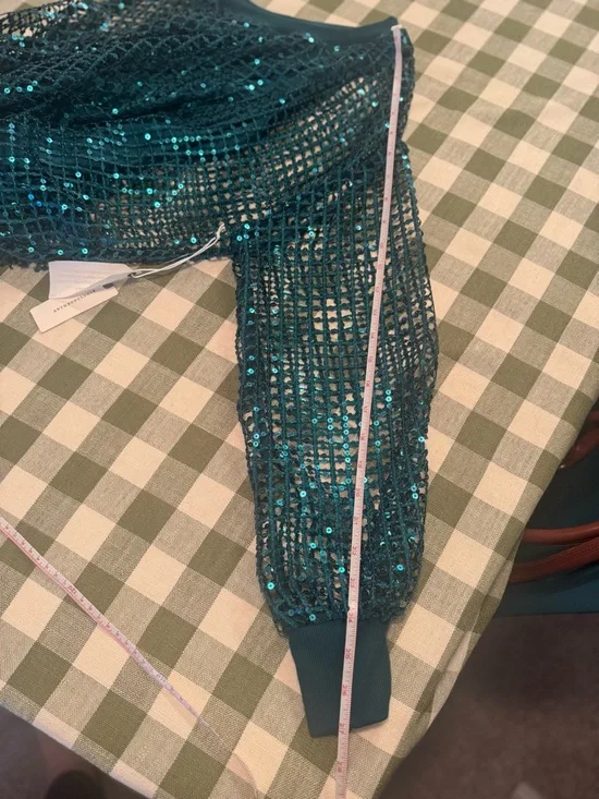 Pilcro Teal Sequin Mesh Jersey Long-Sleeve Top - Picture 16 of 16
